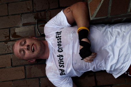 Lance after Fight Gone Bad 5. He had a double ear infection this day and Roo was supposed to grace her with her presence that day, but we were hosting the charity event, so Lance went all out, and Roo was born two days late. Fight Gone Bad charity events and Park WODs, were among my favorite memories as the owner of RSCF!